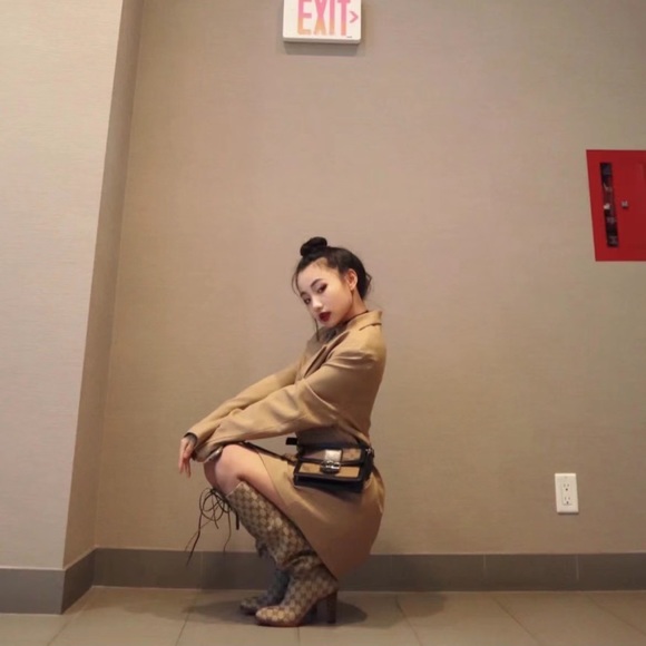 GUCCI Monogram Lisa Mid Heel Boots 38.5 Beige - Picture 6 of 10